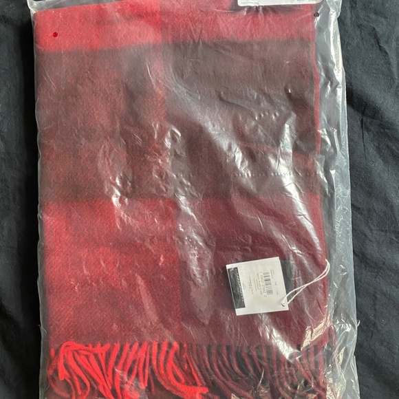 COACH Wool Red & Black Plaid Scarf with Fringe - Picture 2 of 6